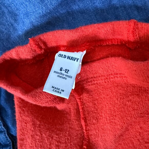 Old Navy 6-12m Girls Denim long sleeve Button Down Dress w/ pocket + Red tights - Picture 7 of 11